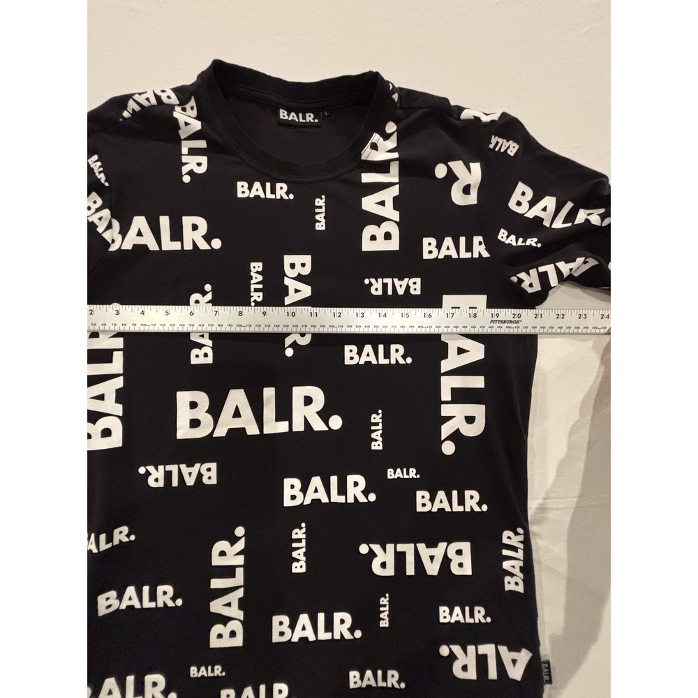 BALR. Black All-Over Logo‎ T-Shirt Men L Football/Soccer Designer Streetwear - Picture 8 of 8